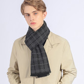 黑色高档格子长款 2025新款 仿羊绒羊毛百搭保暖围脖男 围巾冬季 男士