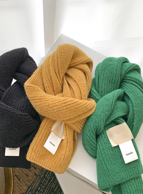韩系儿童围巾秋冬季女童绿色针织毛线纯色男孩百搭保暖宝宝围脖