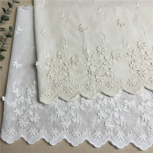 宽27cm新款 服饰家纺纯棉蕾丝布料 立体小蝴蝶飞舞凸绣棉布花边女装