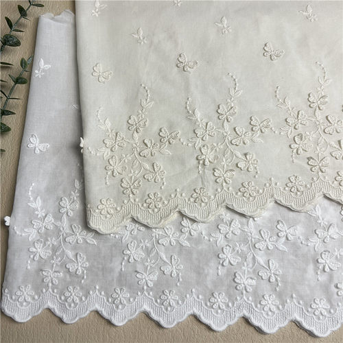 宽27cm新款立体小蝴蝶飞舞凸绣棉布花边女装服饰家纺纯棉蕾丝布料