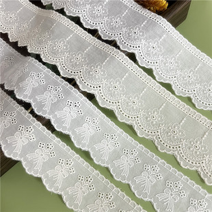 蝴蝶结双边棉布刺绣花女装辅料童装娃衣宠物服装蕾丝花边绑带装饰