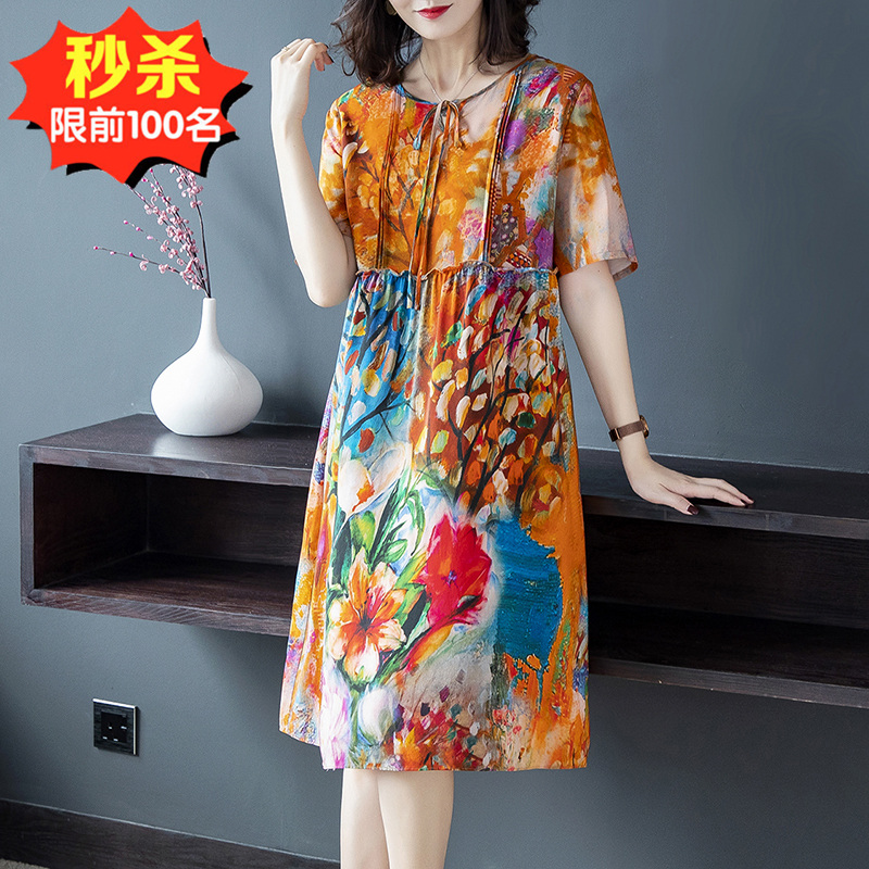 2019夏季新款印花真丝宽松连衣裙(非品牌)