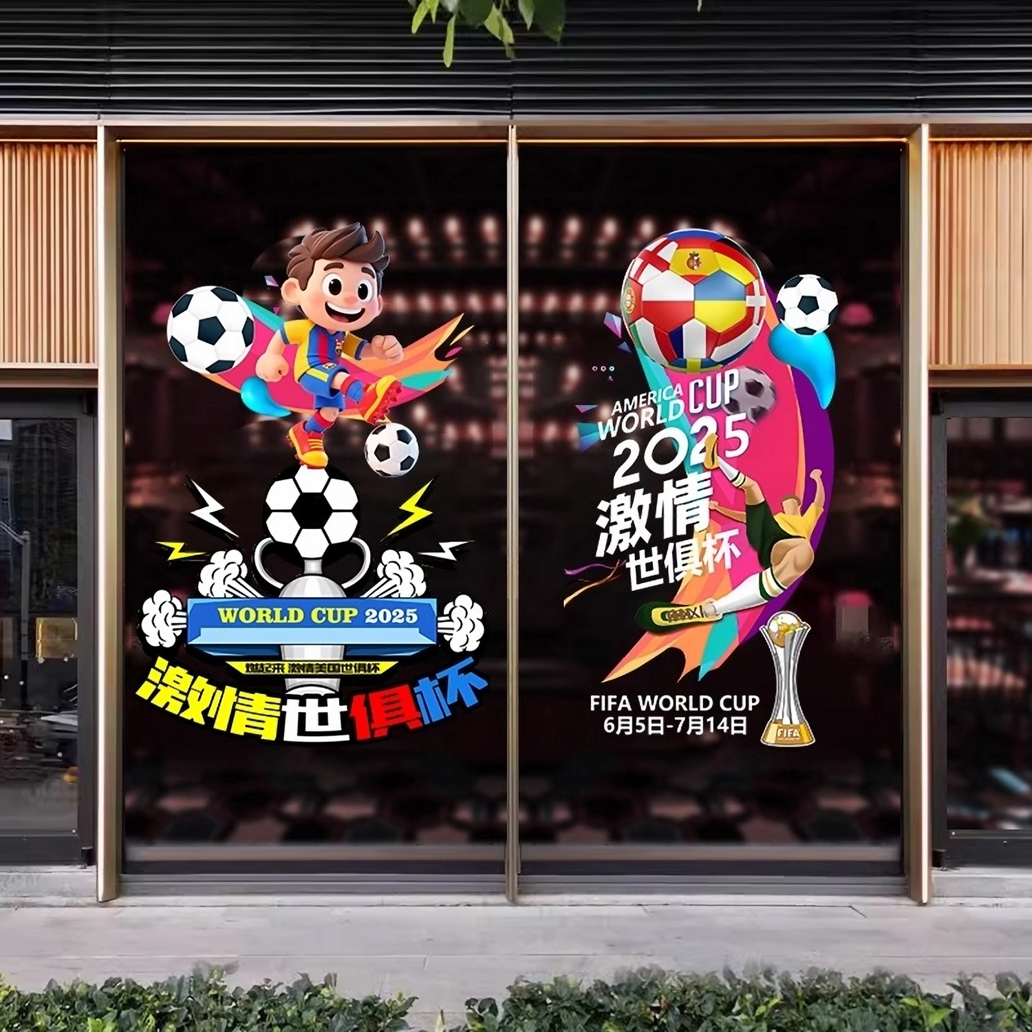 2025足球玻璃门贴体彩店世俱杯美国世俱杯氛围彩票店装饰静电贴