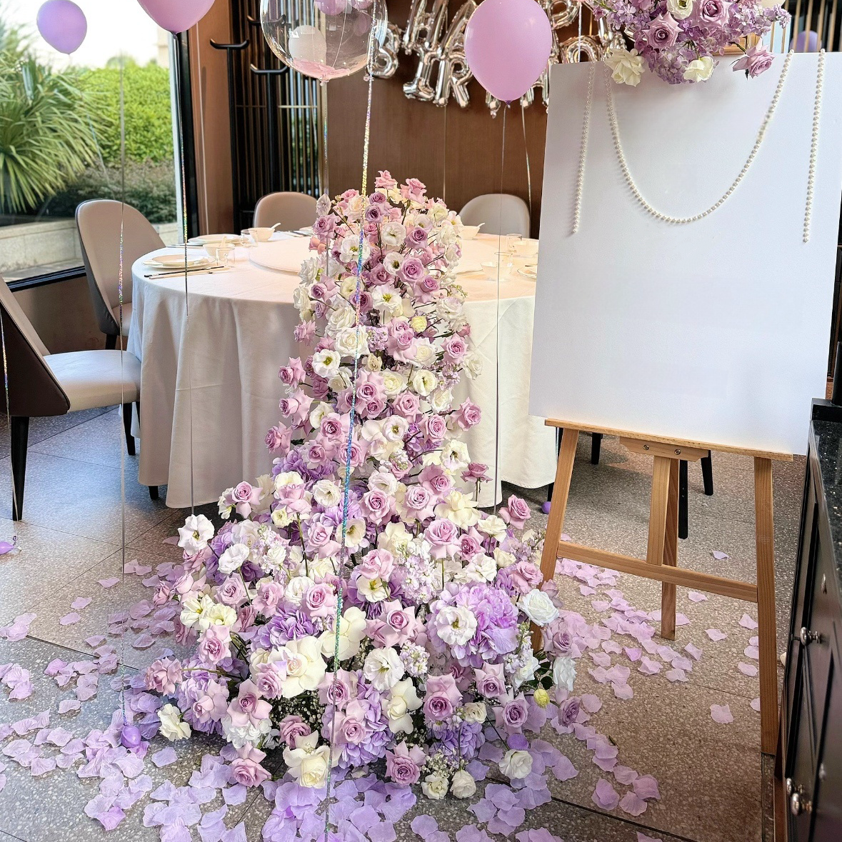 生日布置网红瀑布花婚庆迎宾区高品质仿真花桌花艺床头花节日装饰