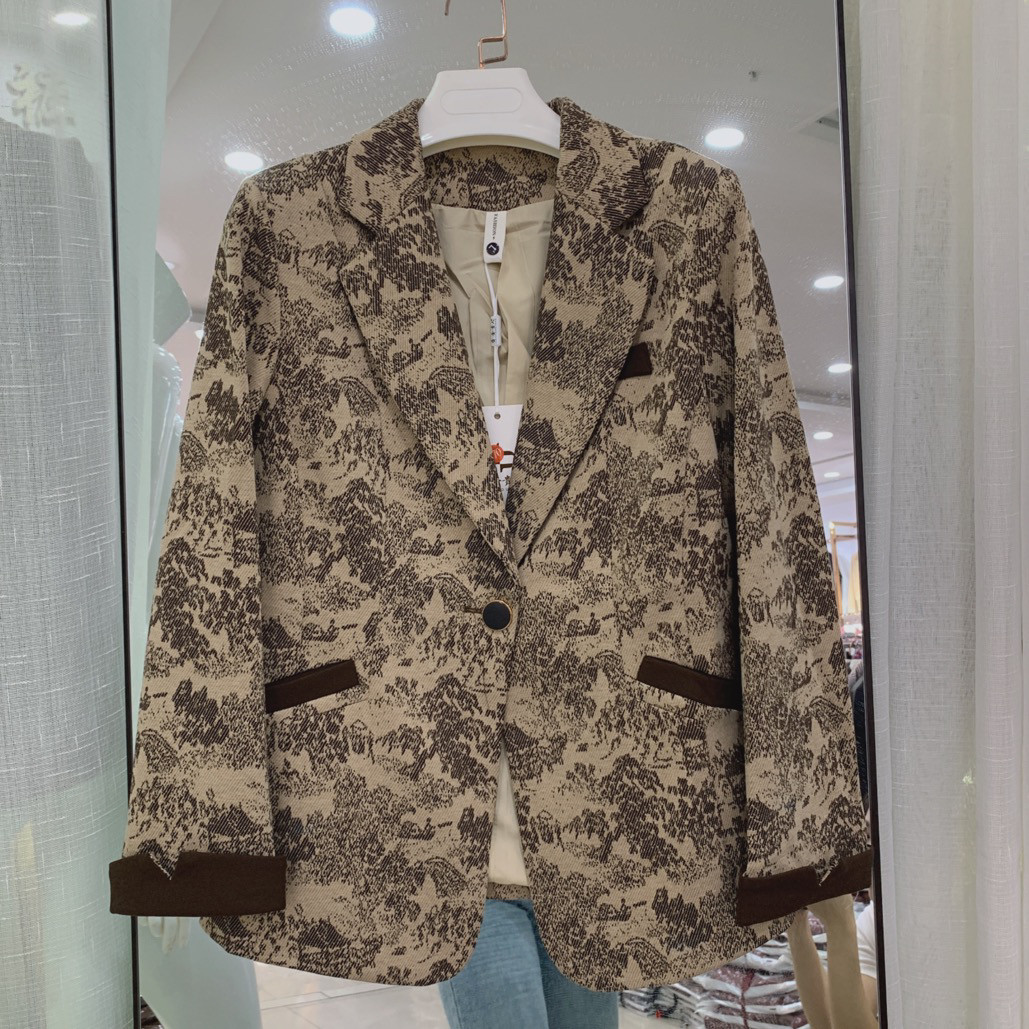 2026春秋新款欧货复古花朵提花西装外套女春秋通勤西服开衫