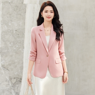 粉色小西装九分裤外套女春夏小个子气质职业休闲设计正装修身西服
