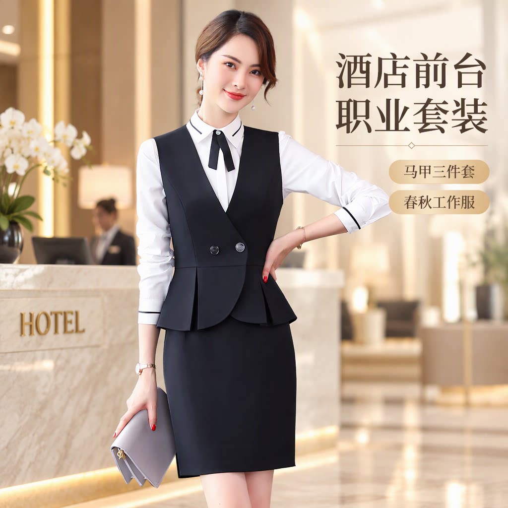 女神气质职业套装女士春秋酒店经理前台接待服务员马甲三件套制服