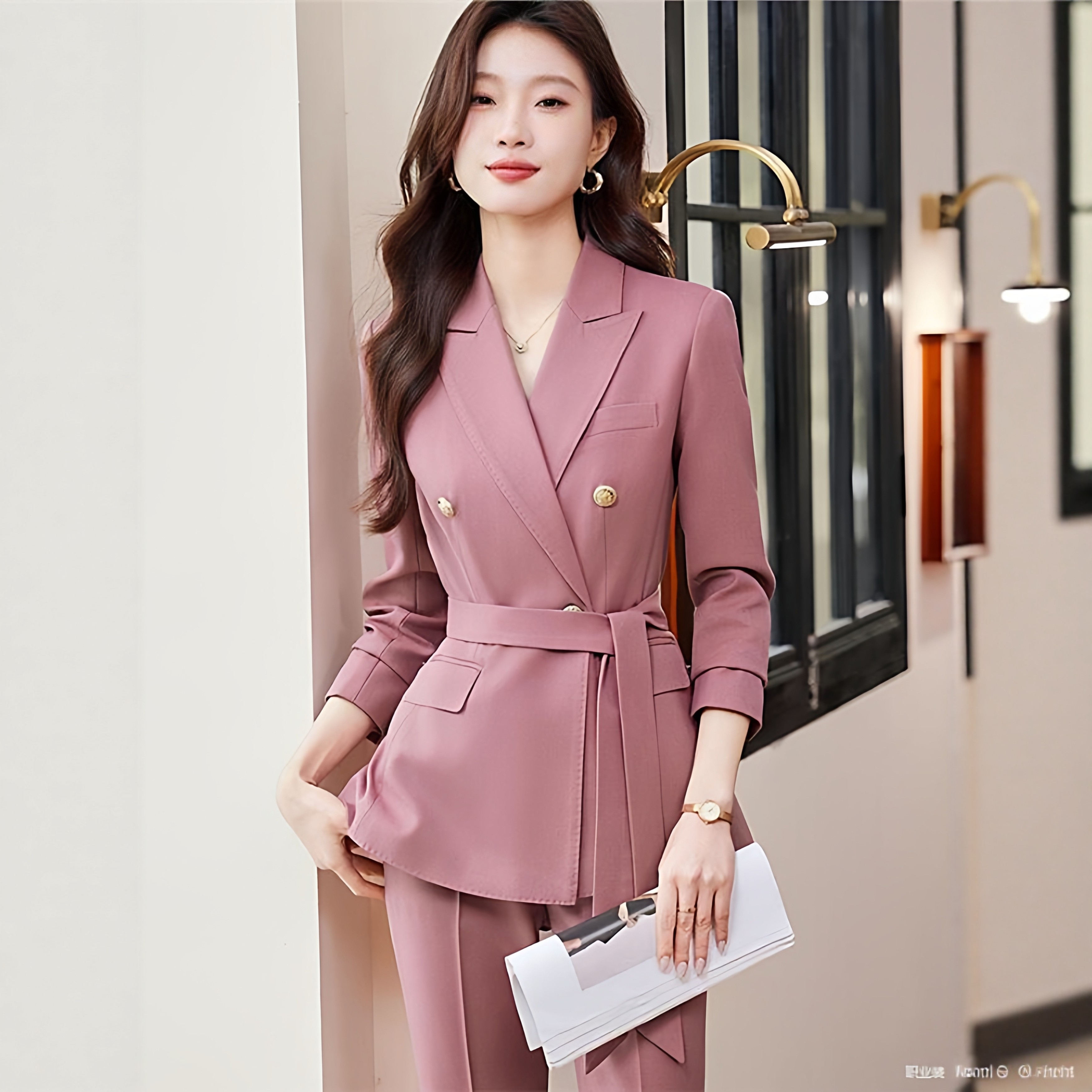 粉色西装外套女高端正装设计风春工作服休闲职业收腰气质女神套装