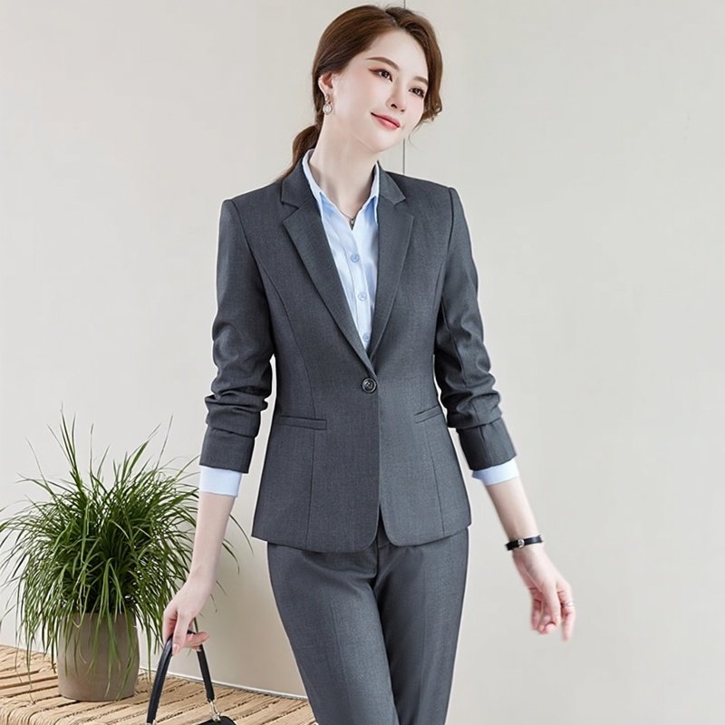 职业灰色正装女士西装套装经理气质外套秋冬季上衣酒店女神工作服