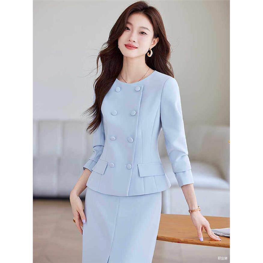 高级感蓝色西装套装裙女轻奢风职业气质名媛通勤装职业正装工作服