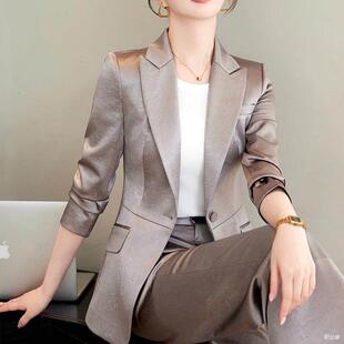 西装套装女春秋天职业气质女神时尚一粒扣醋酸休闲西服外套工作服