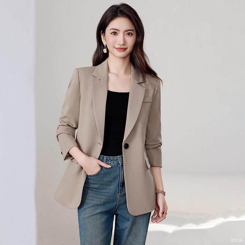 灰色休闲西装女春秋天小个子女装宽松职业气质女神高端小西服外套