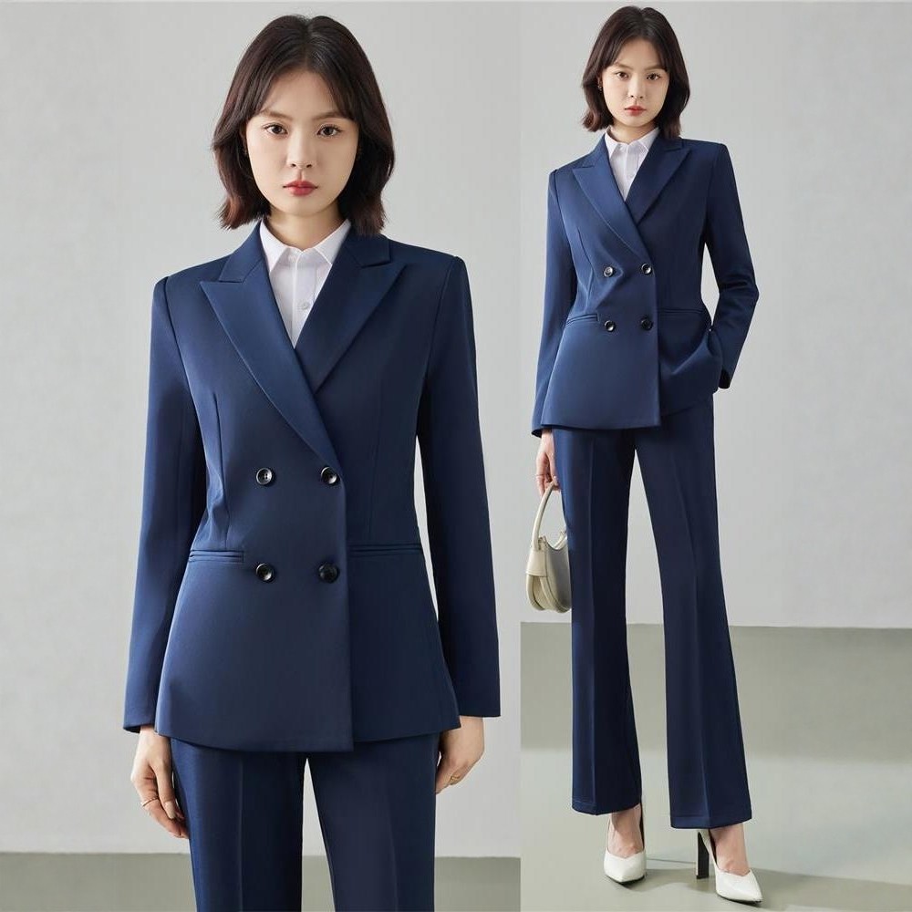 藏蓝色西装套装女春秋面试正装气质女神职业老钱风气质西服工作服