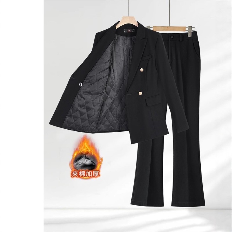 女西服外套西装套装黑色厚款加棉职业前台正装加厚秋冬夹棉职场