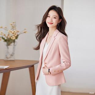 粉色西装外套女春夏季新款气质高端上班小个子修身休闲小西服百搭