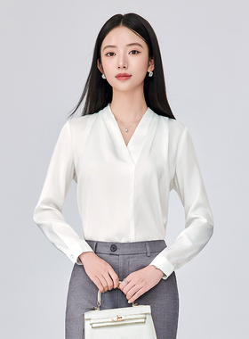 白色V领长袖衬衫女春秋新款#1d760e4eccc24c5c861306c8bf060689#