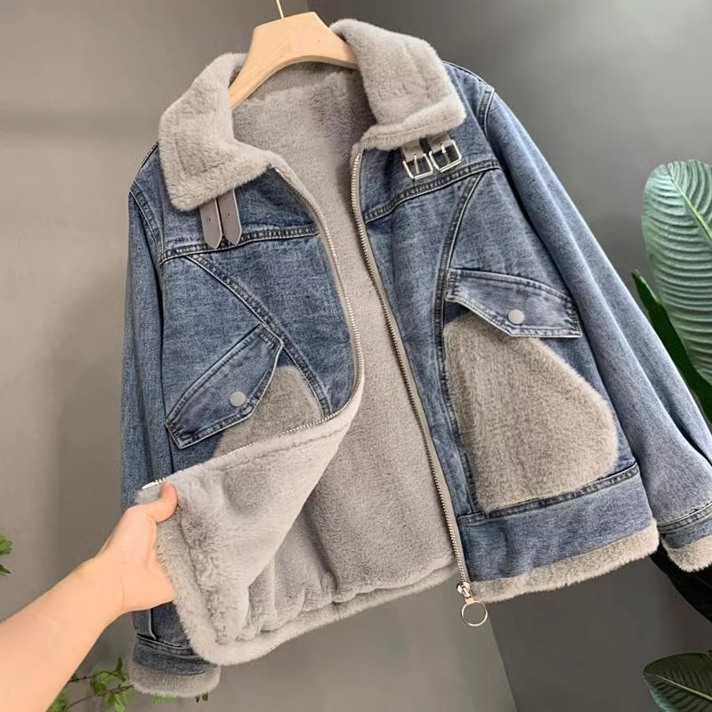 加绒加厚牛仔衣儿童装女童秋冬款宽松拼接外套中大童时尚保暖上衣