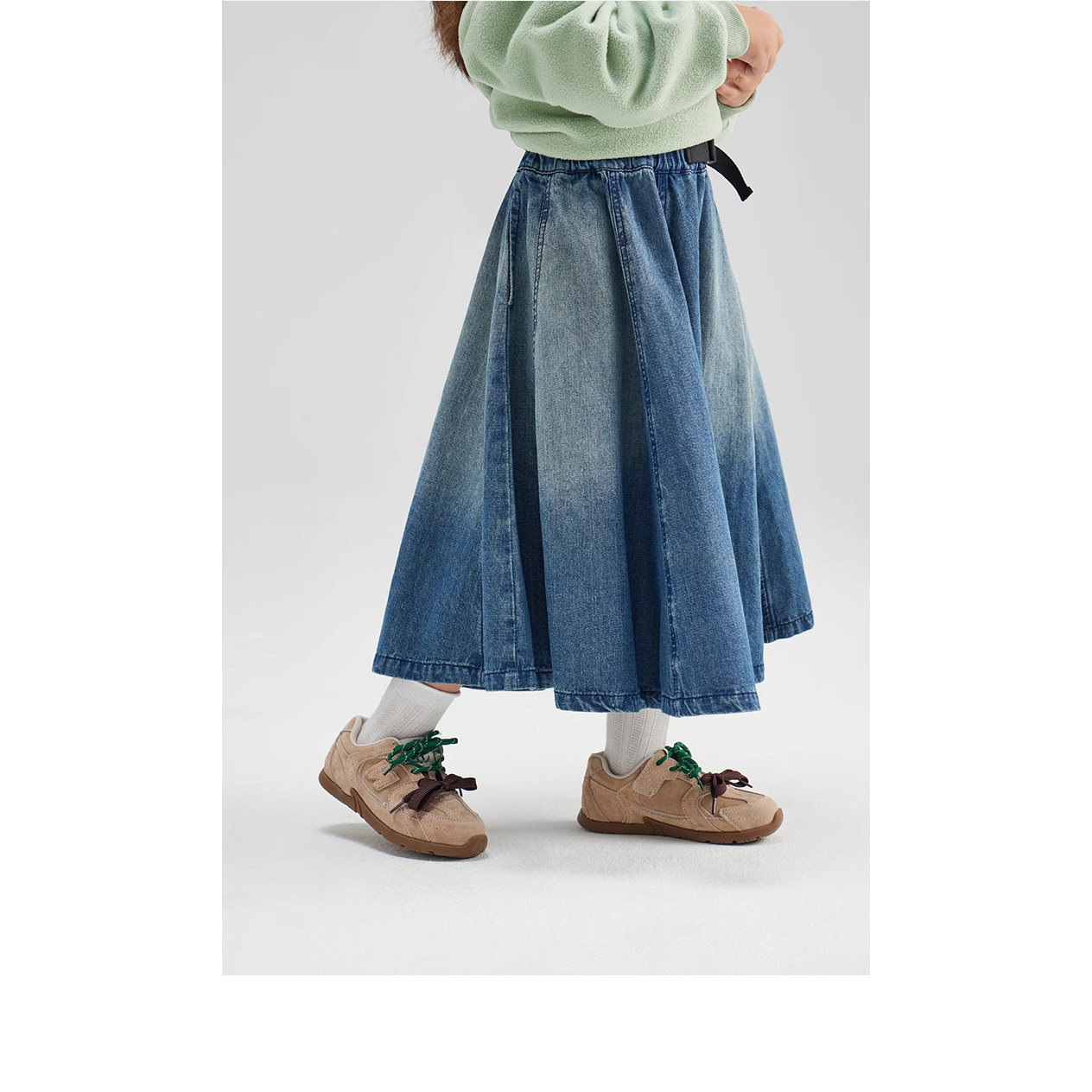 儿童装春秋夏季洋气牛仔半身裙女童渐变时髦中长裙中大童质感伞裙