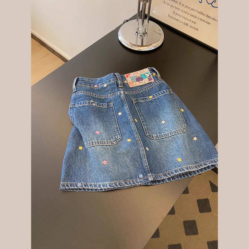 女童洋气小花牛仔裙中大童夏季新款防走光半身裙儿童装百搭A字裙