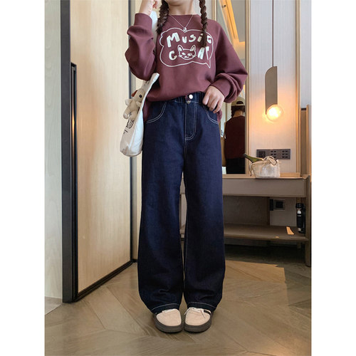 女童秋冬韩系复古牛仔直筒裤