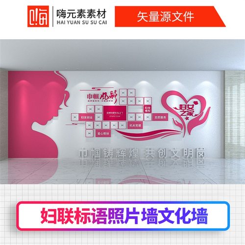 新款妇女之家妇联巾帼风采标语照片墙文化墙AI矢量CDR模板VIP