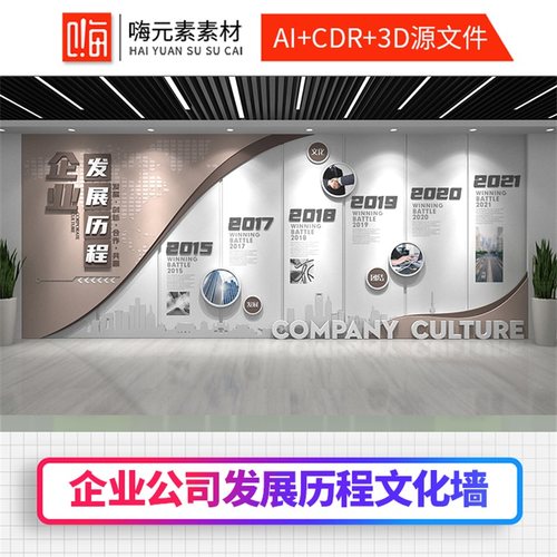 高端大气创意通用立体企业文化形象荣誉发展墙设计CDR/AI素材模板