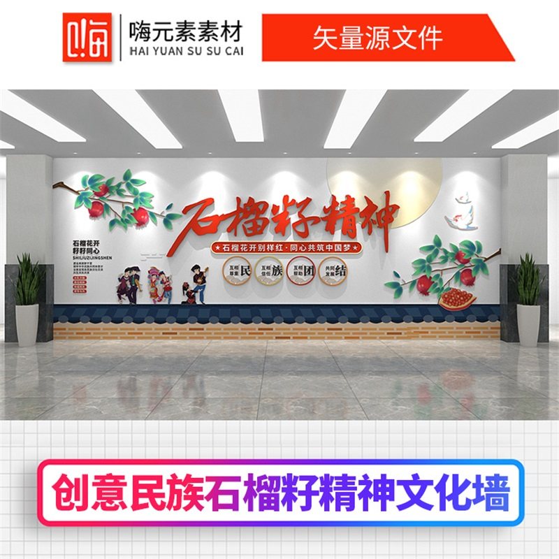 创意铸牢石榴籽精神民族团结文化墙设计AI矢量CDR源文件VIP特惠