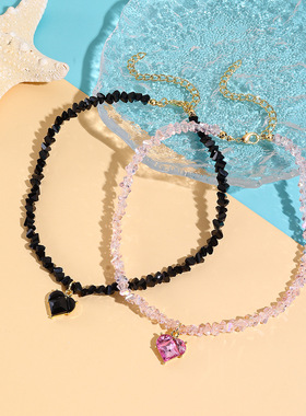 卡卡KA情人节礼物甜蜜浪漫碎石水晶心形Choker颈链锁骨纯碎闪耀