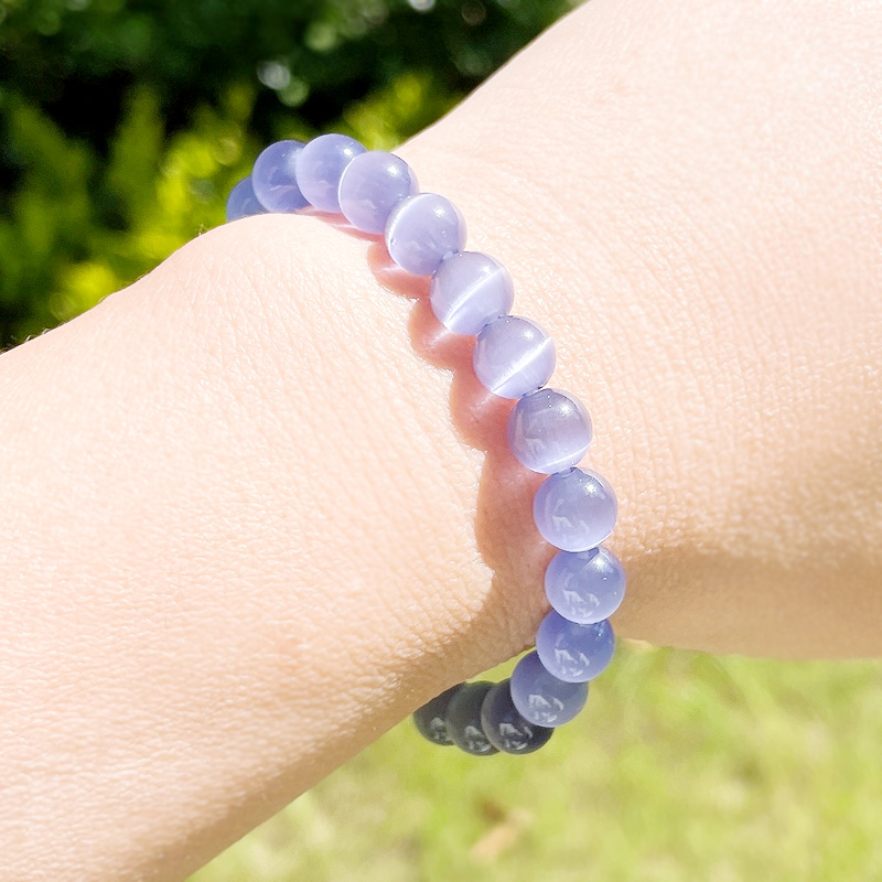 紫色水晶猫眼石适合夏天的手链