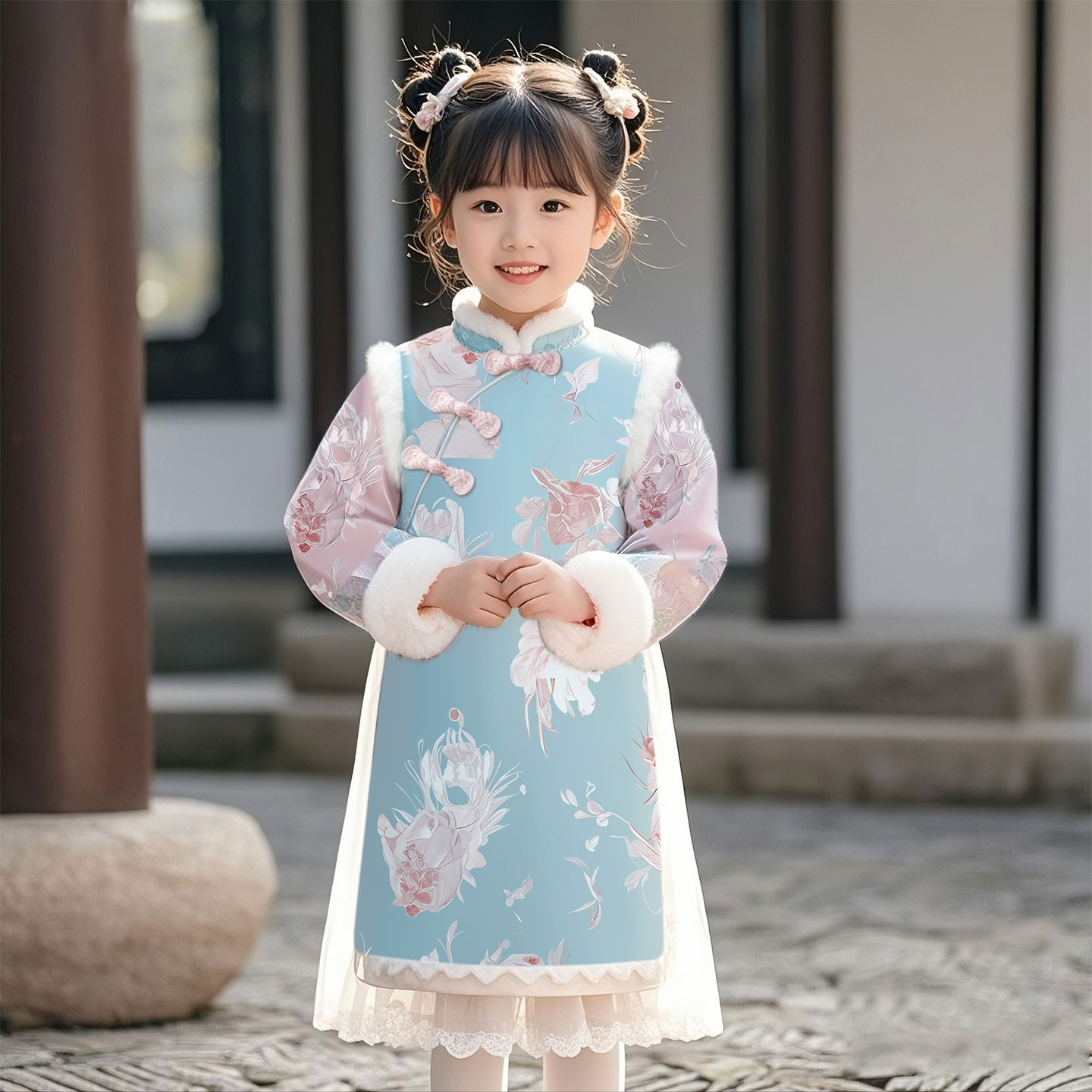 2026新款女童加绒汉服旗袍秋冬