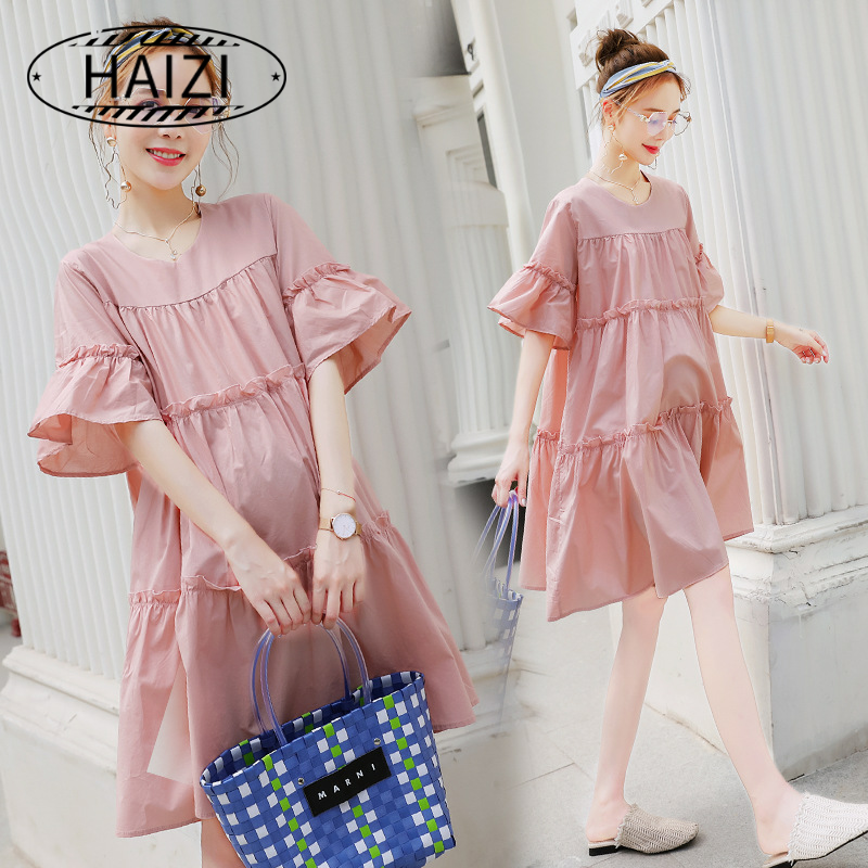 孕妇装3-9个月夏天裙子韩版棉质外出时尚款孕妇夏装连衣裙夏潮妈