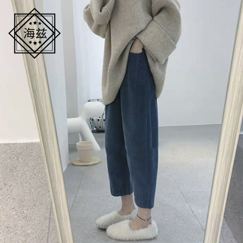 孕妈灯芯绒阔腿裤春秋款奶奶裤高腰宽松条绒显瘦裤子孕妇装托腹裤