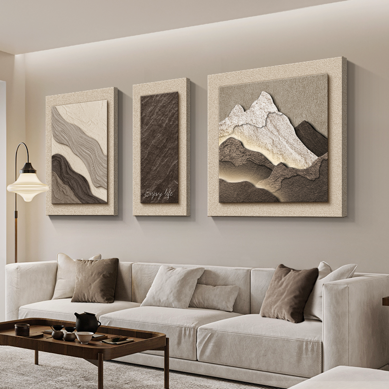 中古侘寂风背有靠山客厅装饰画