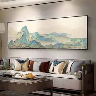 千里江山图客厅装饰画2025新款沙发背景墙挂画高级感中式茶室壁画