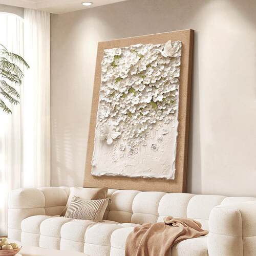 原木奶油风治愈系花卉客厅装饰画