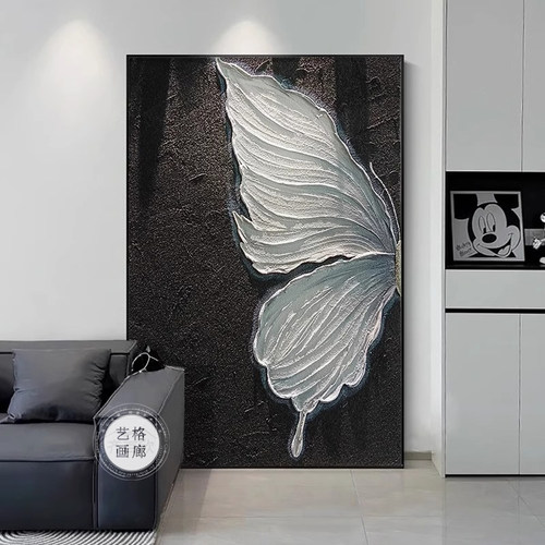 黑白蝴蝶立体肌理感玄关装饰画