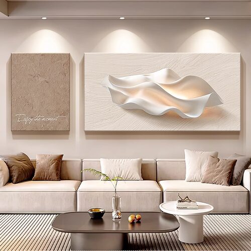 奶油风抽象浮雕立体感客厅装饰画