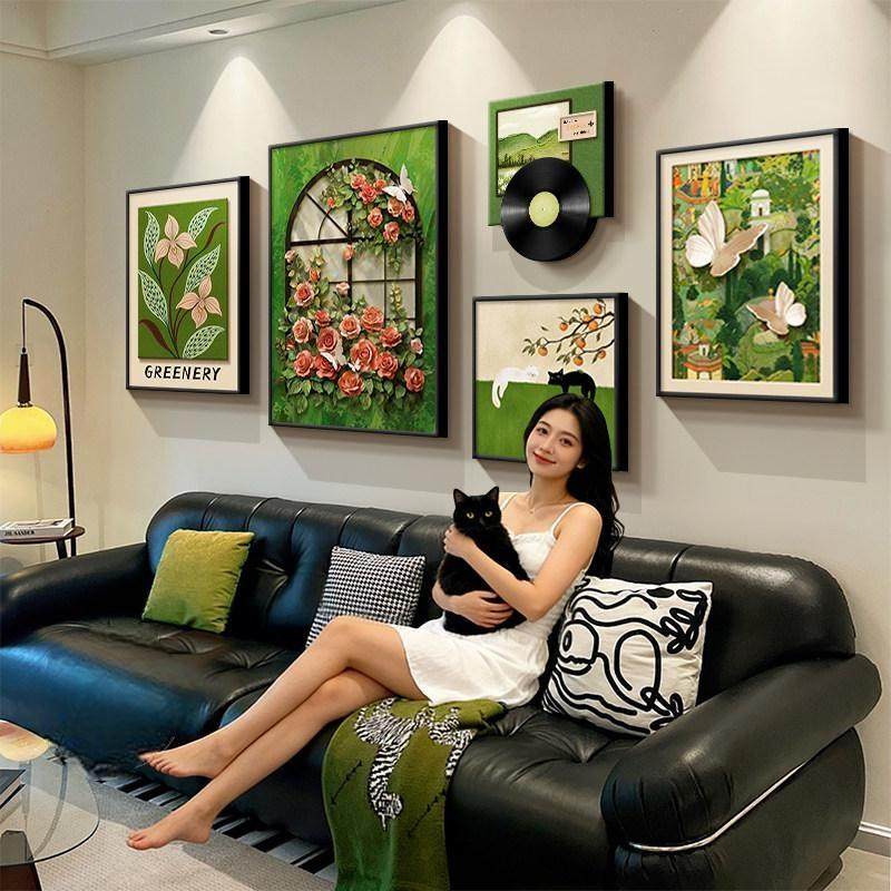 中古风玫瑰花卉客厅装饰画法式复古沙发背景墙挂画绿色假窗户壁画,家居饰品,现代装饰画,淘宝优惠券,粉丝福利购,淘宝优惠卷