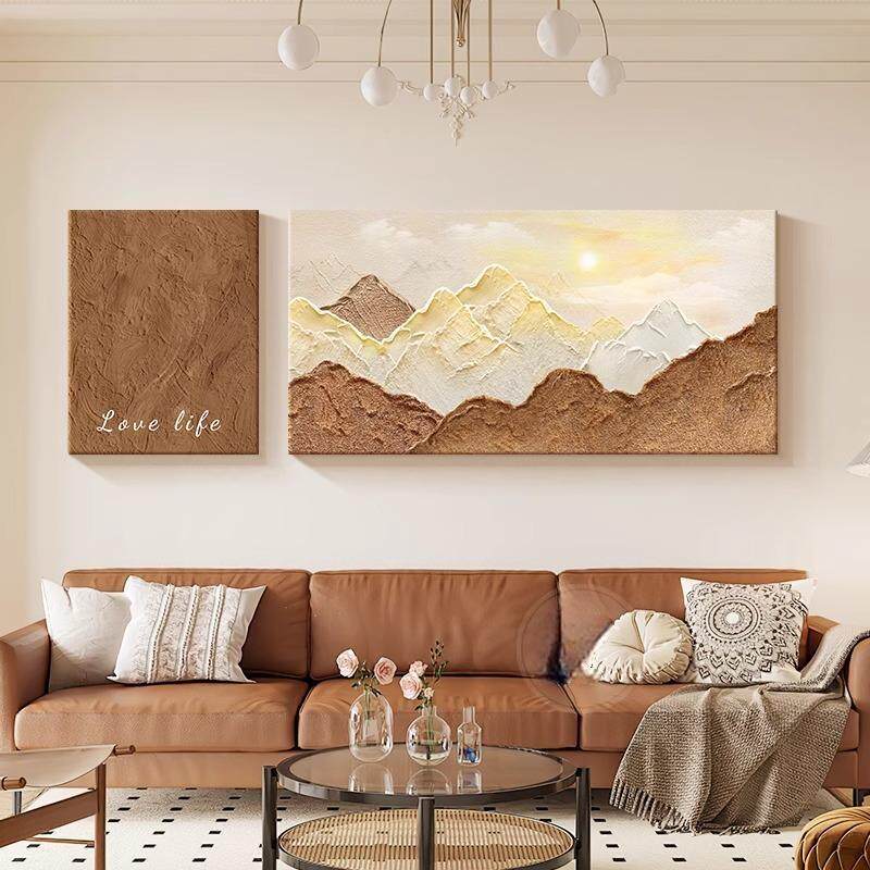 背有靠山奶油风客厅装饰画日照金山沙发背景墙挂画法式高级感壁画,家居饰品,现代装饰画,淘宝优惠券,粉丝福利购,淘宝优惠卷