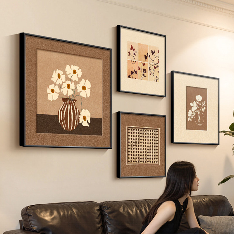 中古风花卉客厅大白墙装饰画法式复古沙发背景画小众艺术组合壁画,家居饰品,现代装饰画,淘宝优惠券,粉丝福利购,淘宝优惠卷