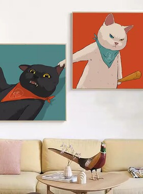 可爱猫咪情侣头像卡通客厅装饰画