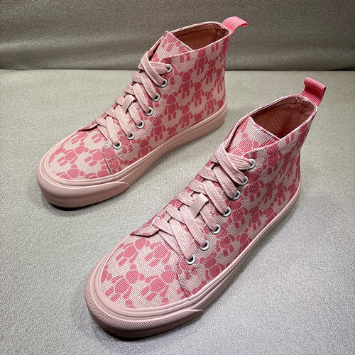 小熊帆布粉色高帮鞋女韩版休闲