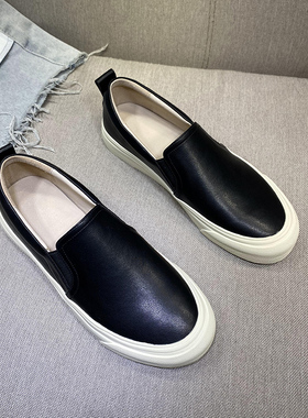 粉色厚底乐福鞋女2025新款百搭休闲真皮浅口英伦风一脚蹬懒人单鞋