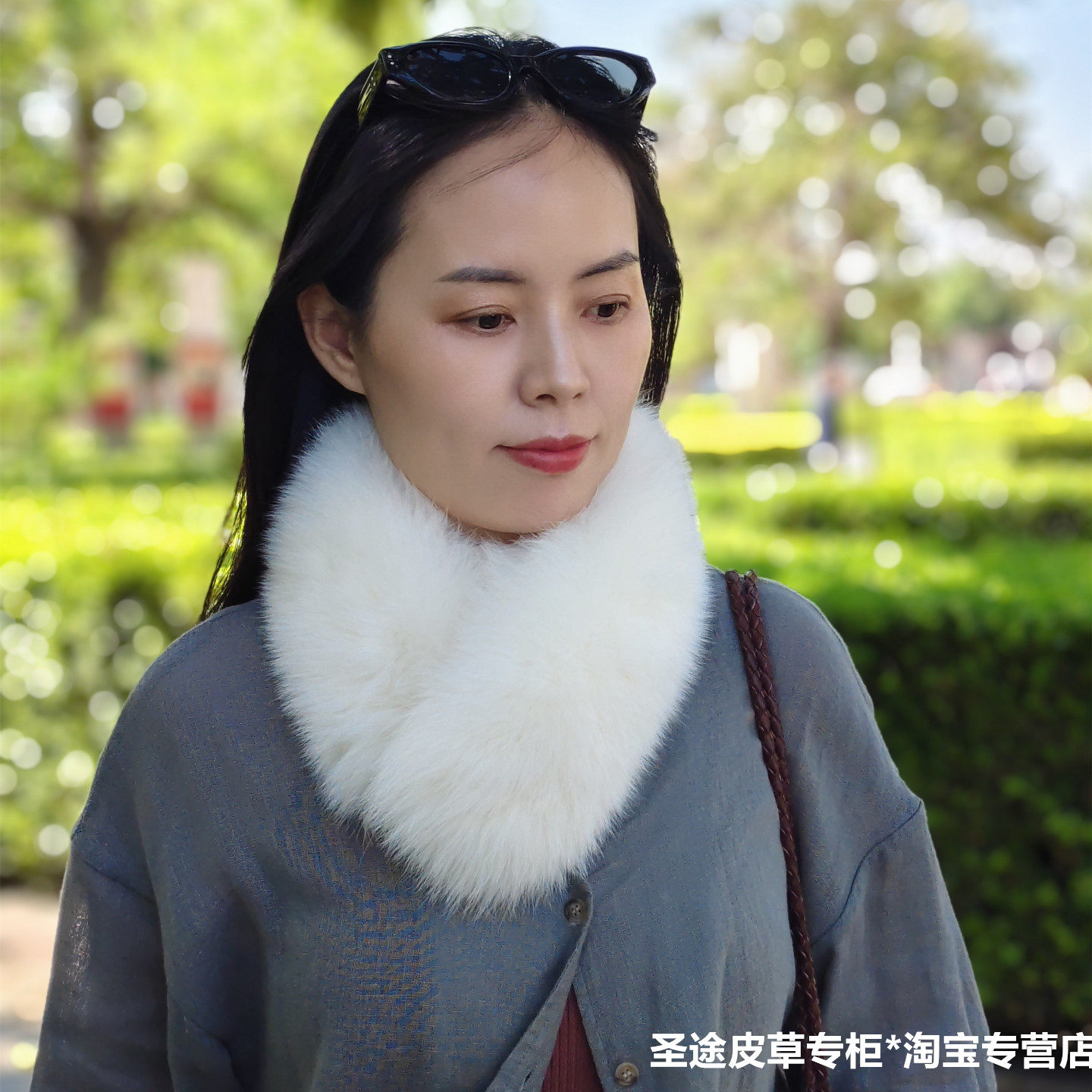 真狐狸毛獭兔毛双面毛围巾围脖