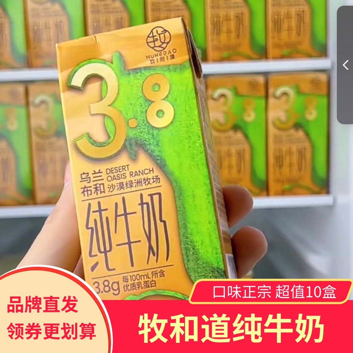 牧和道3.8乌兰布和沙漠绿洲纯牛奶200ml*10盒整箱