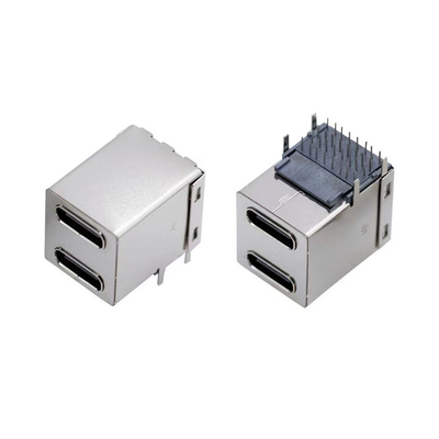 TYPE-C双层母座90度卧式16+16P/24+24PIN插座usb连接器双口C口