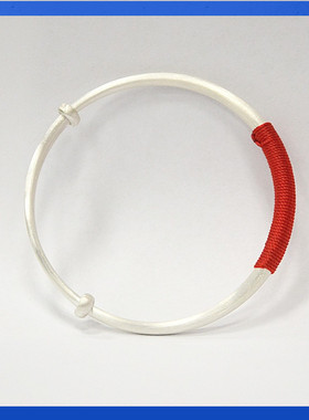 熊老三原创设计纯银手镯女实心简约推拉调节红绳古法镯子送礼饰品