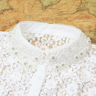 饰领 精美品韩国假领子女衬衫 马甲领子白色蕾丝水钻假衣领毛衣装