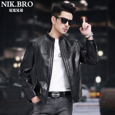 新款头层牛皮皮衣男短款潮流海宁真皮纯皮夹克韩版帅气外套立领