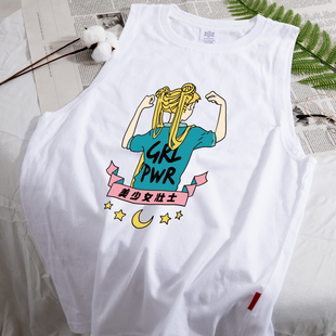 健身美少女壮士无袖t恤女夏季2022年新款个性文字纯棉宽松无袖